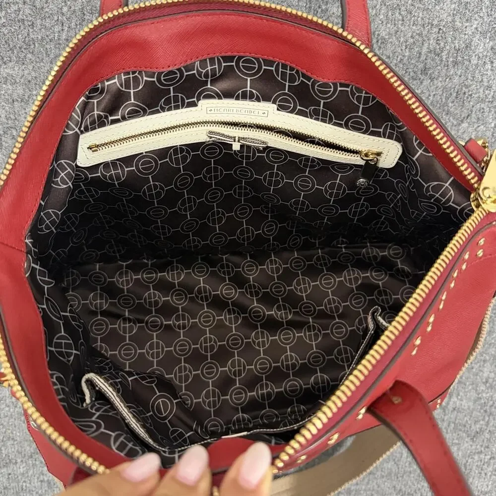 Henri Bendel West 57th Saffiano Leather Crossbody Satchel Bag in Red Studded
